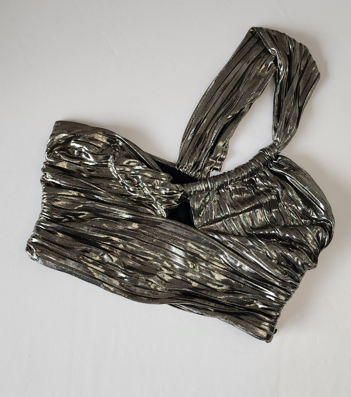 Zara Metallic One Shoulder Ruched Crop Top Size XS