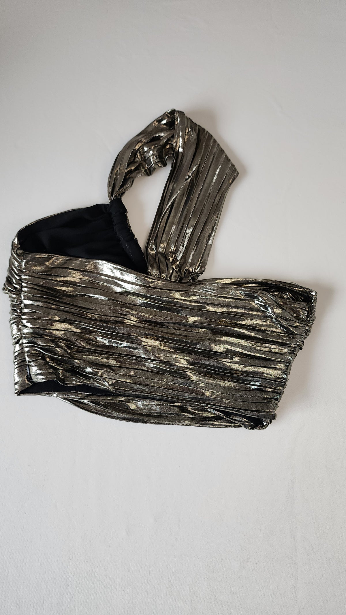 Zara Metallic One Shoulder Ruched Crop Top Size XS