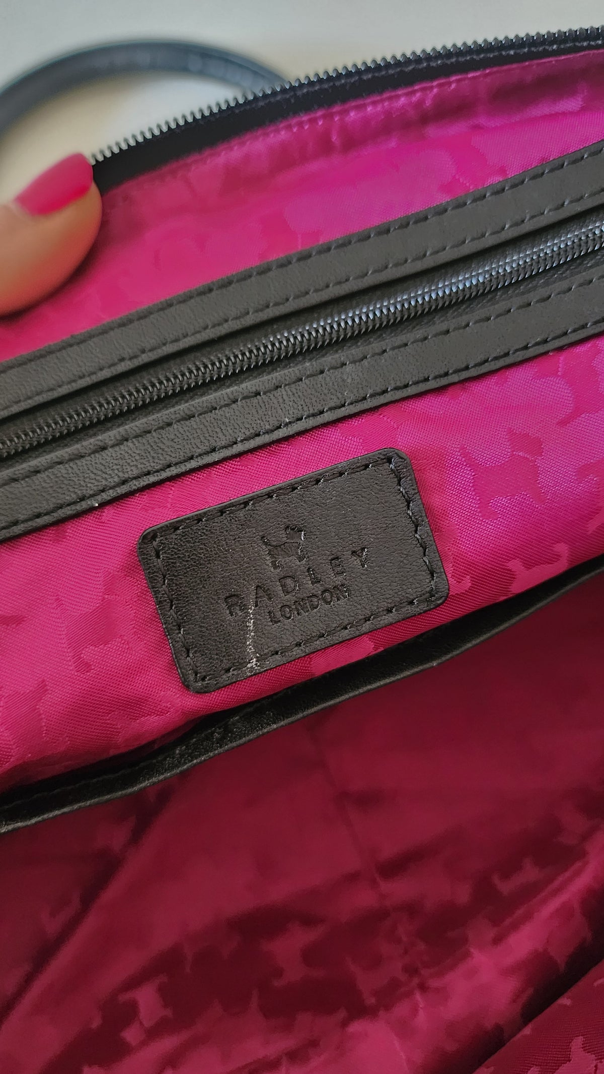 Radley London Black Leather Hobo Shoulder Bag Pink Lining