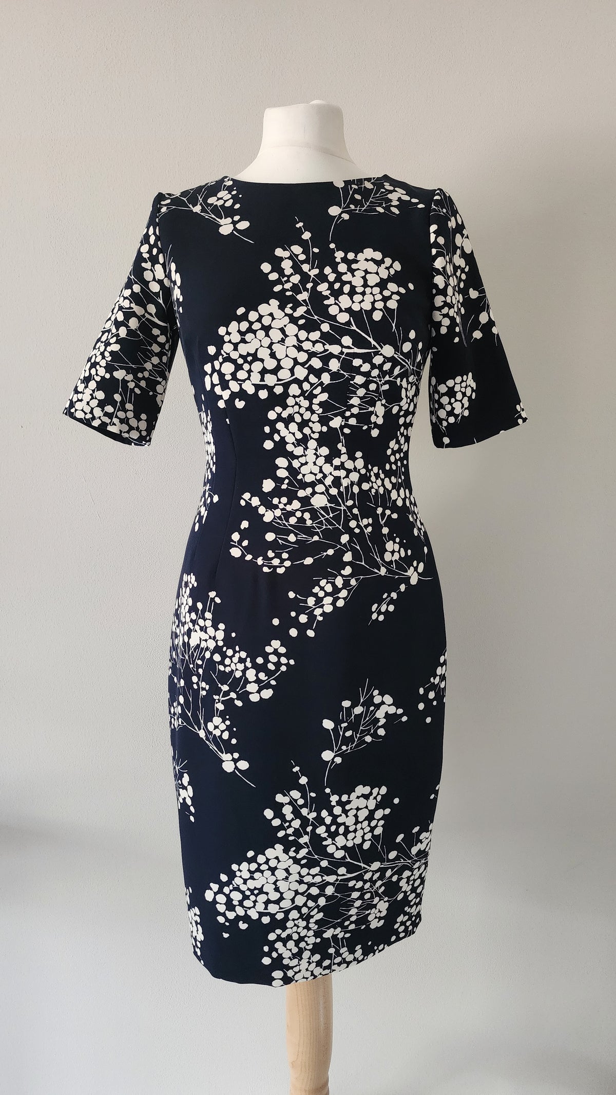 Hobbs Black & White Ditsy Print Dress Size UK 8
