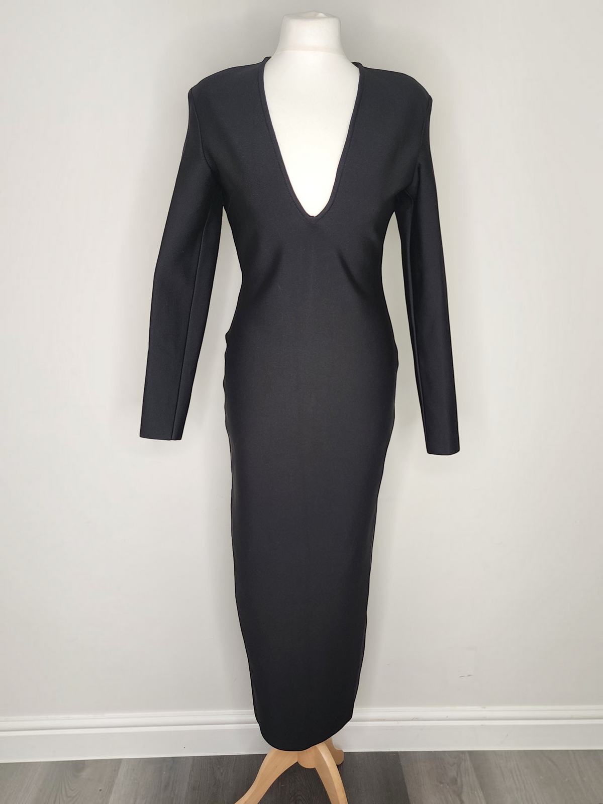 Karen Millen Black Structured Long Dress Size M