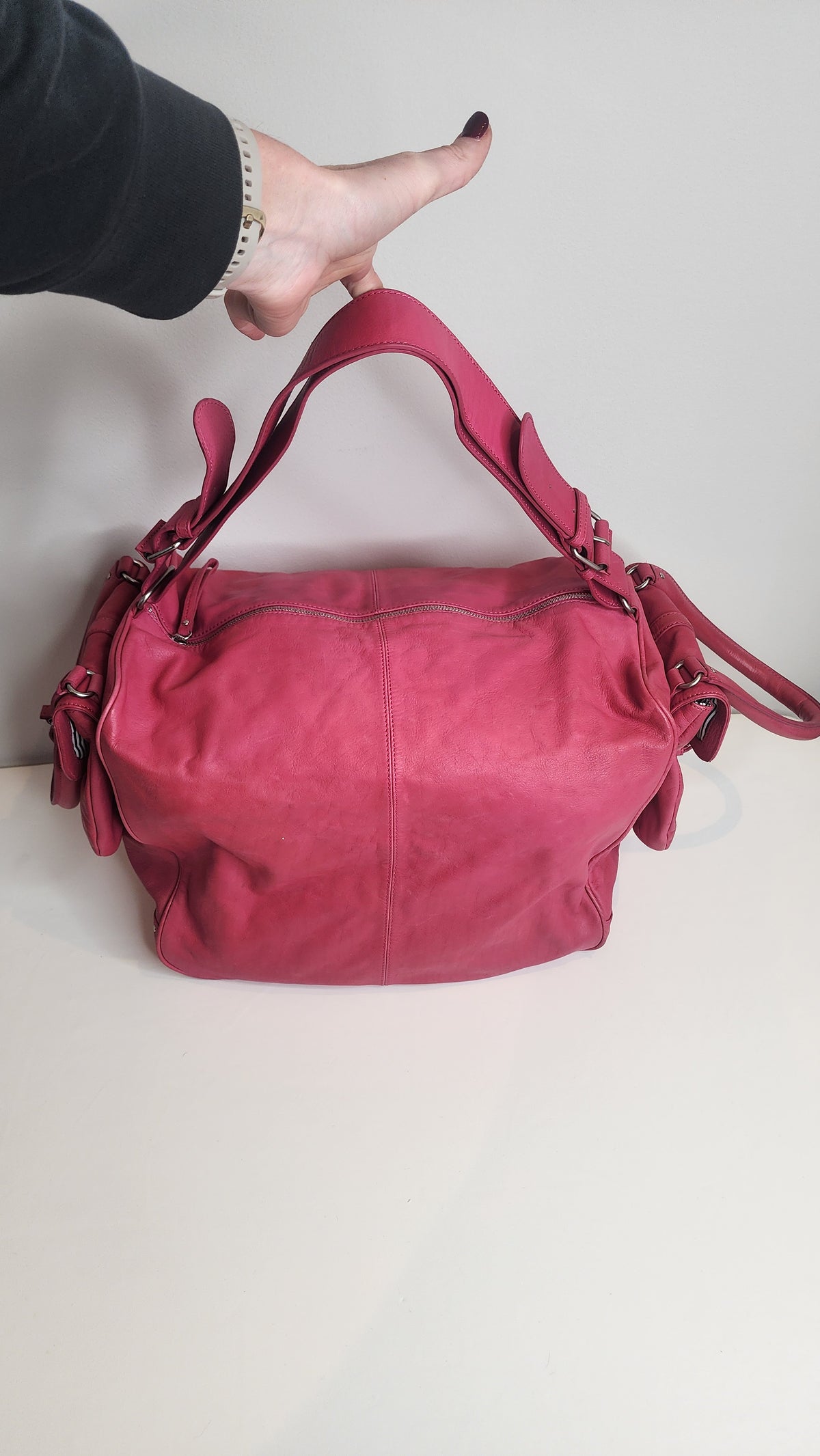 Vanessa Bruno Large Leather Lune 48H Duffle Holdall Magenta Pink