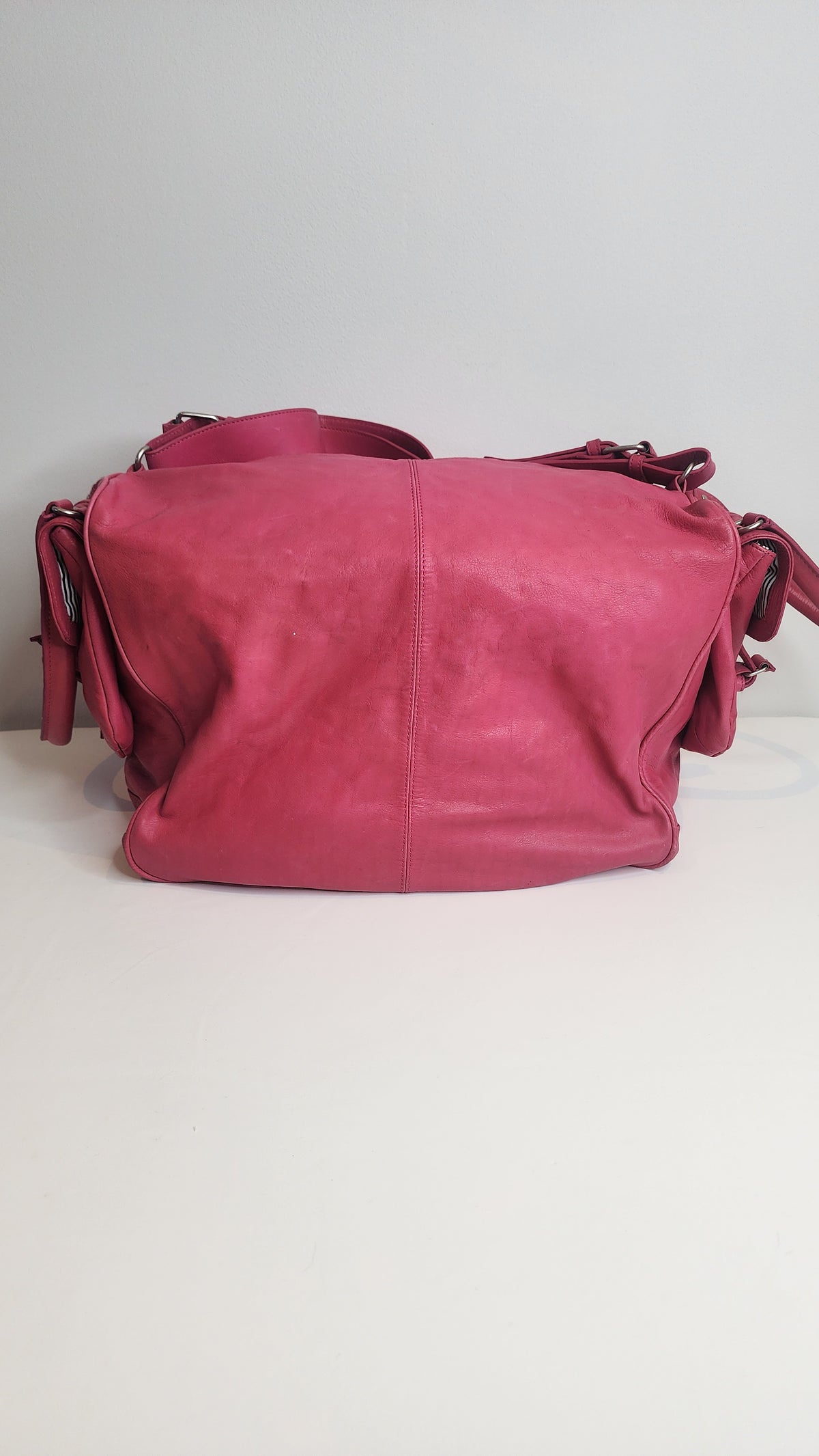 Vanessa Bruno Large Leather Lune 48H Duffle Holdall Magenta Pink