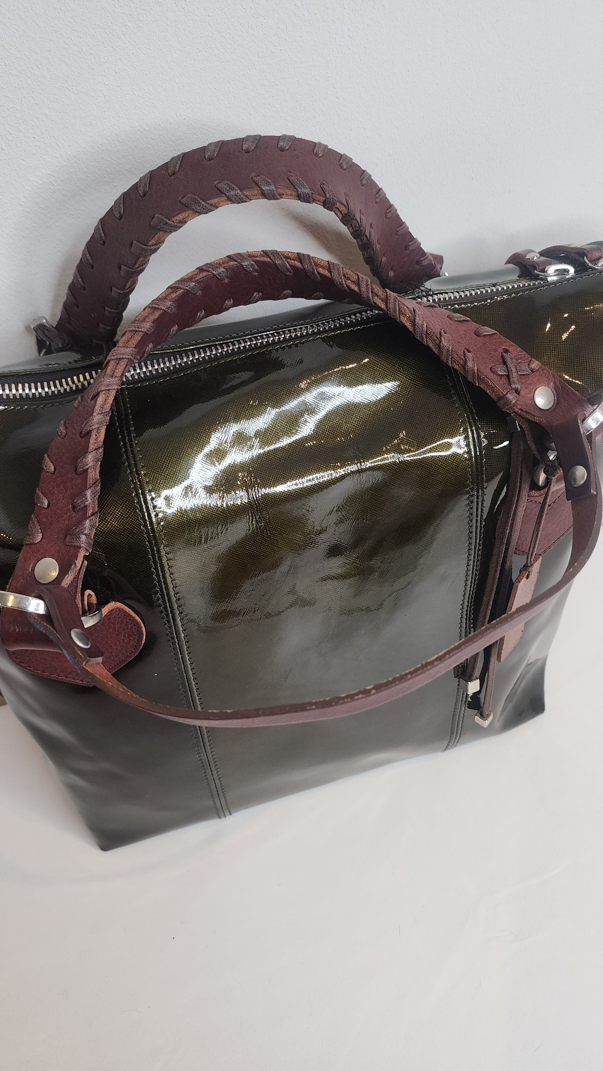 Pauric Sweeney Green Patent Leather Shoulder Handbag