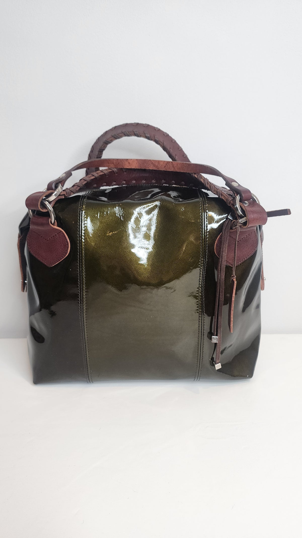 Pauric Sweeney Green Patent Leather Shoulder Handbag