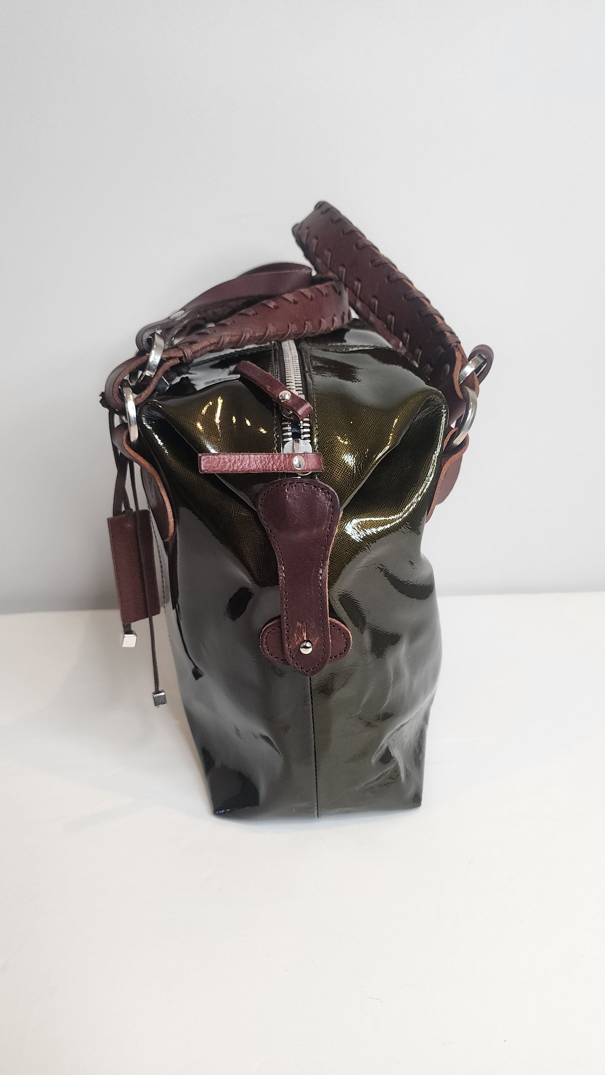 Pauric Sweeney Green Patent Leather Shoulder Handbag
