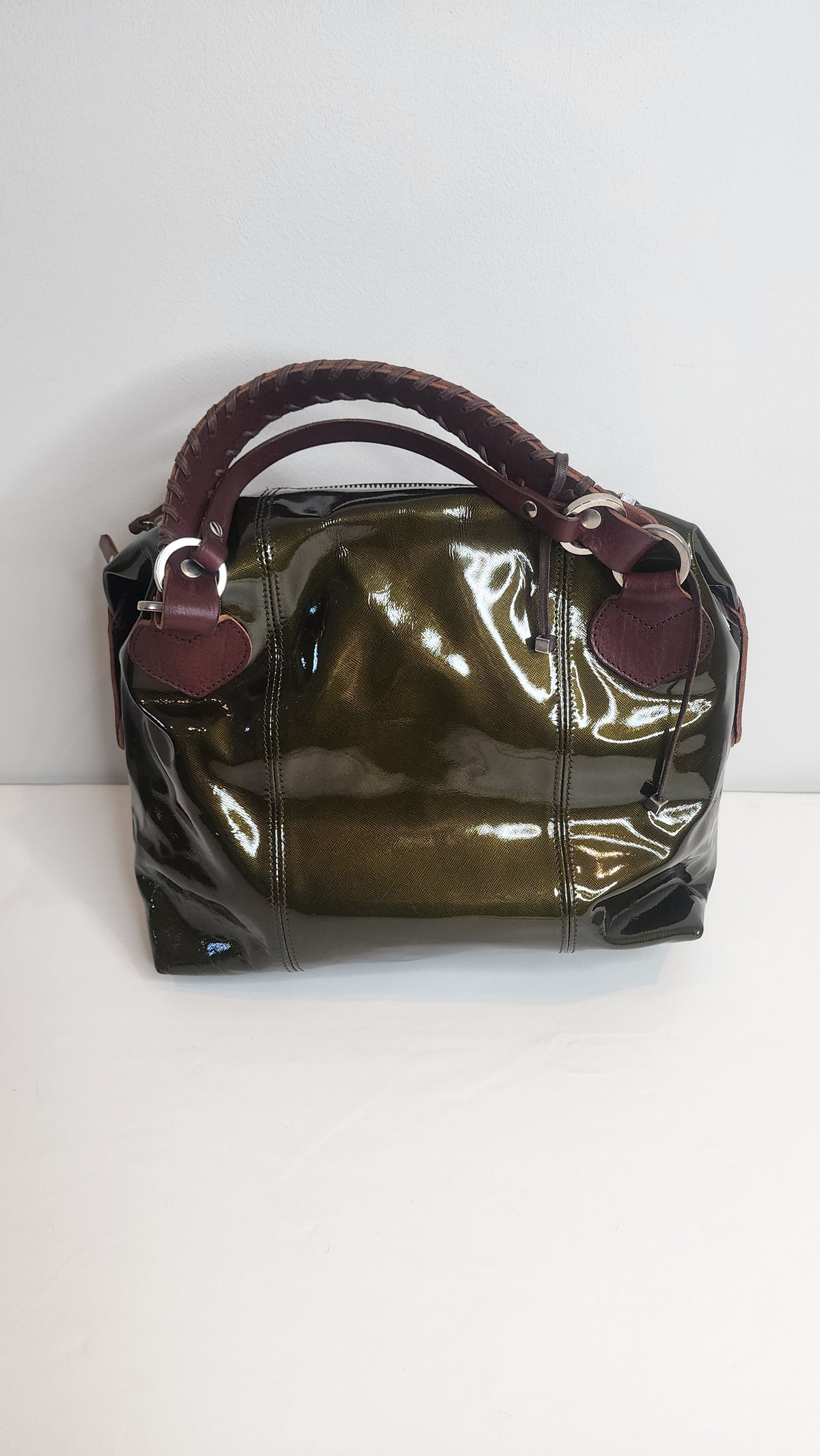 Pauric Sweeney Green Patent Leather Shoulder Handbag