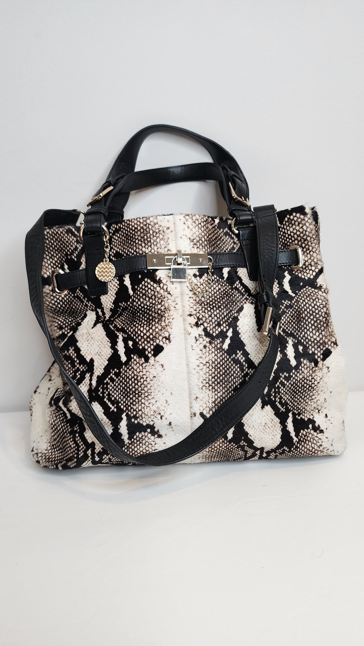 Reiss Bleecker Leather Calf Hair Tote Handbag
