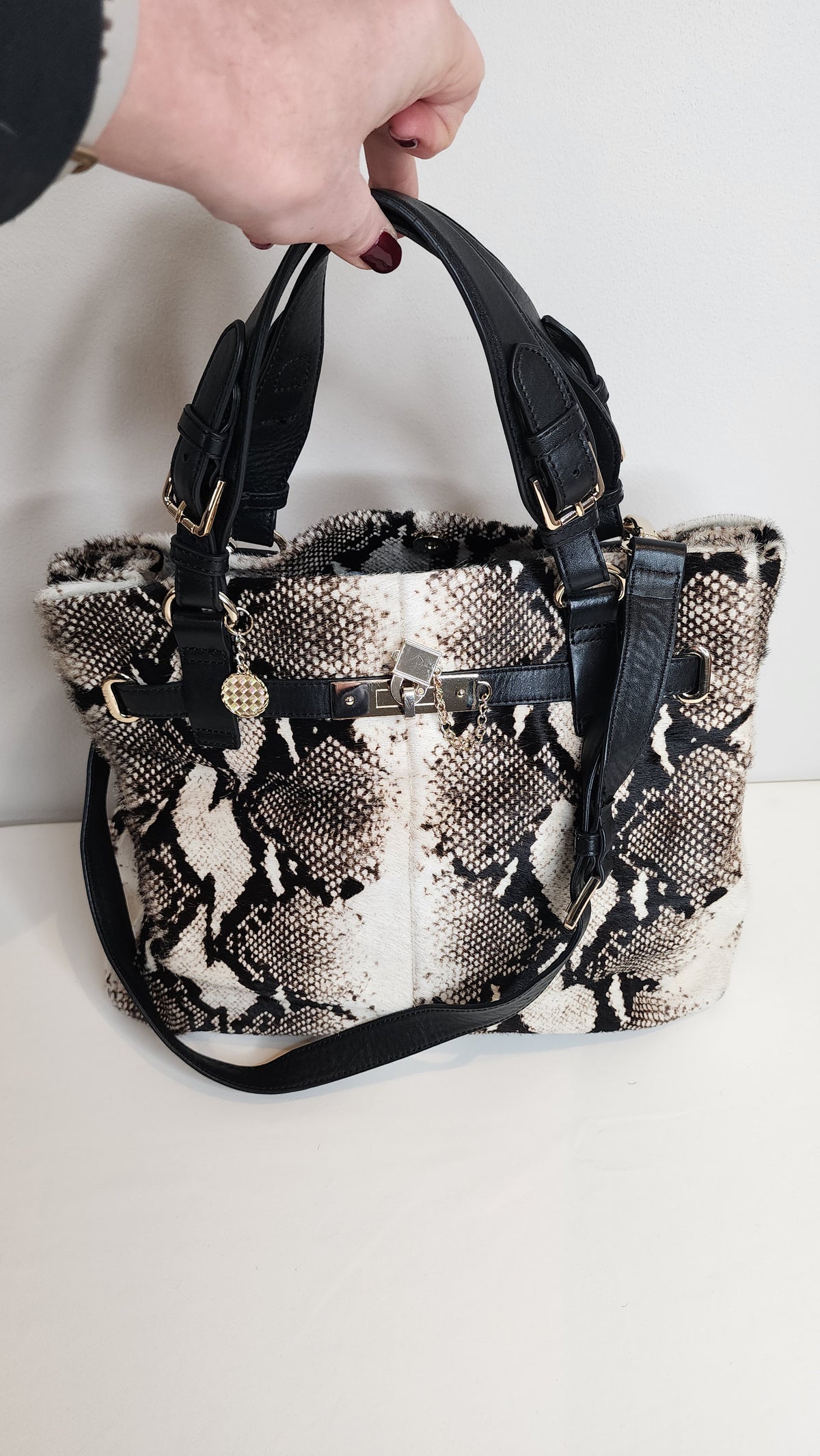 Reiss Bleecker Leather Calf Hair Tote Handbag