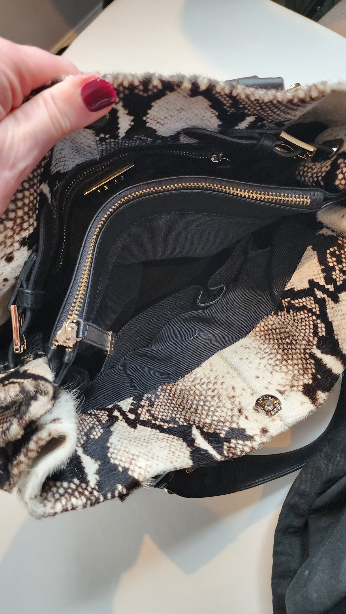 Reiss Bleecker Leather Calf Hair Tote Handbag