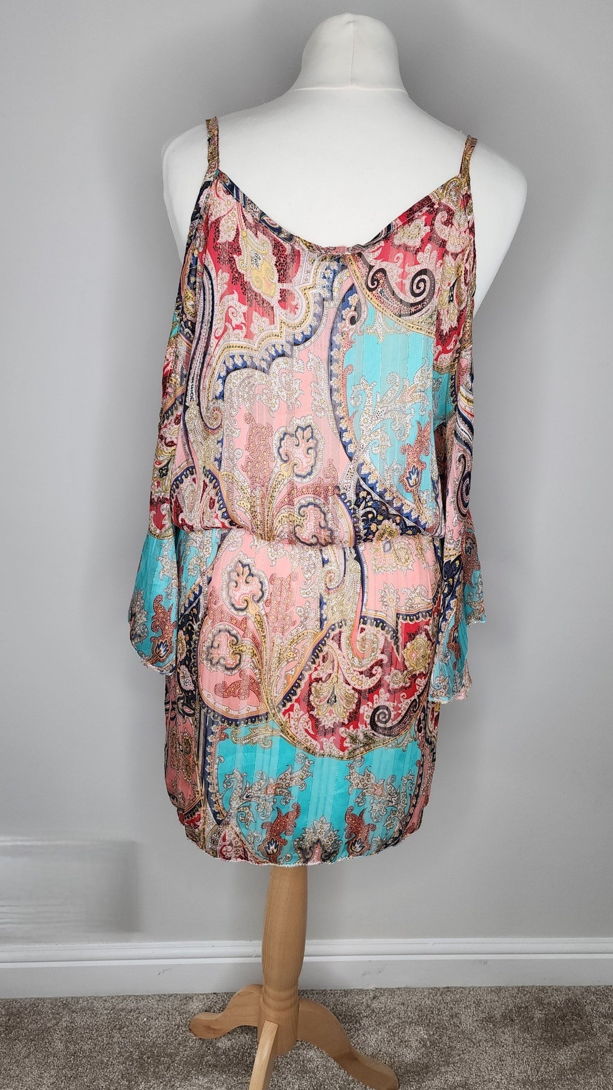 My Story Paris Paisley Print Ruffle Detail Summer Dress One Size