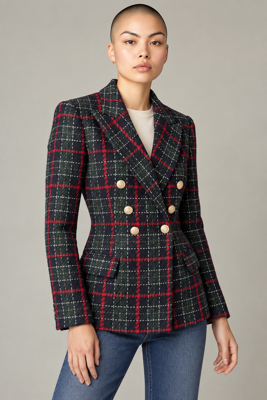 Attentif Red & Navy Check Blazer Size UK 8