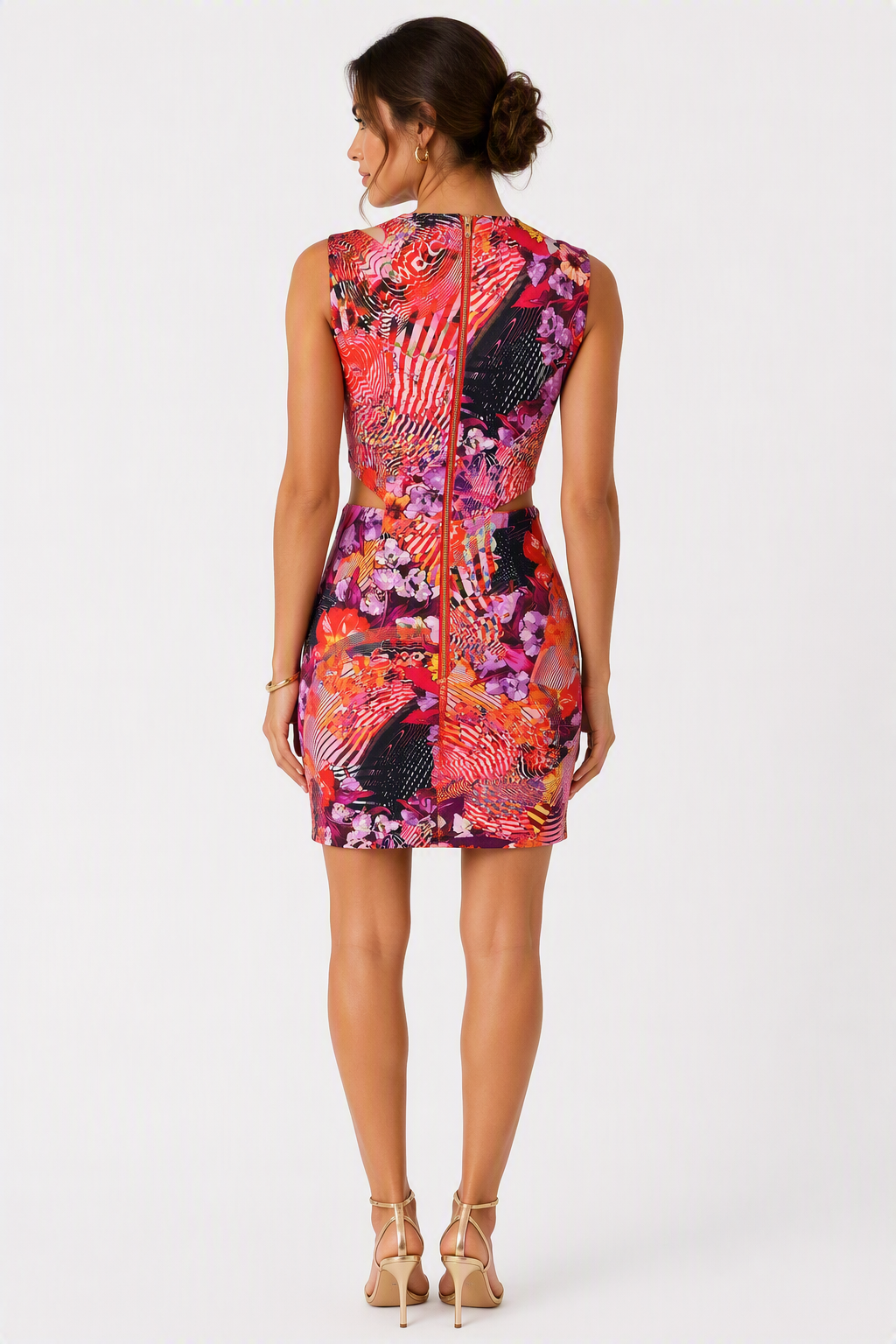 Karen Millen Sleeveless Floral Print Cut Out Mini Dress Size UK 6