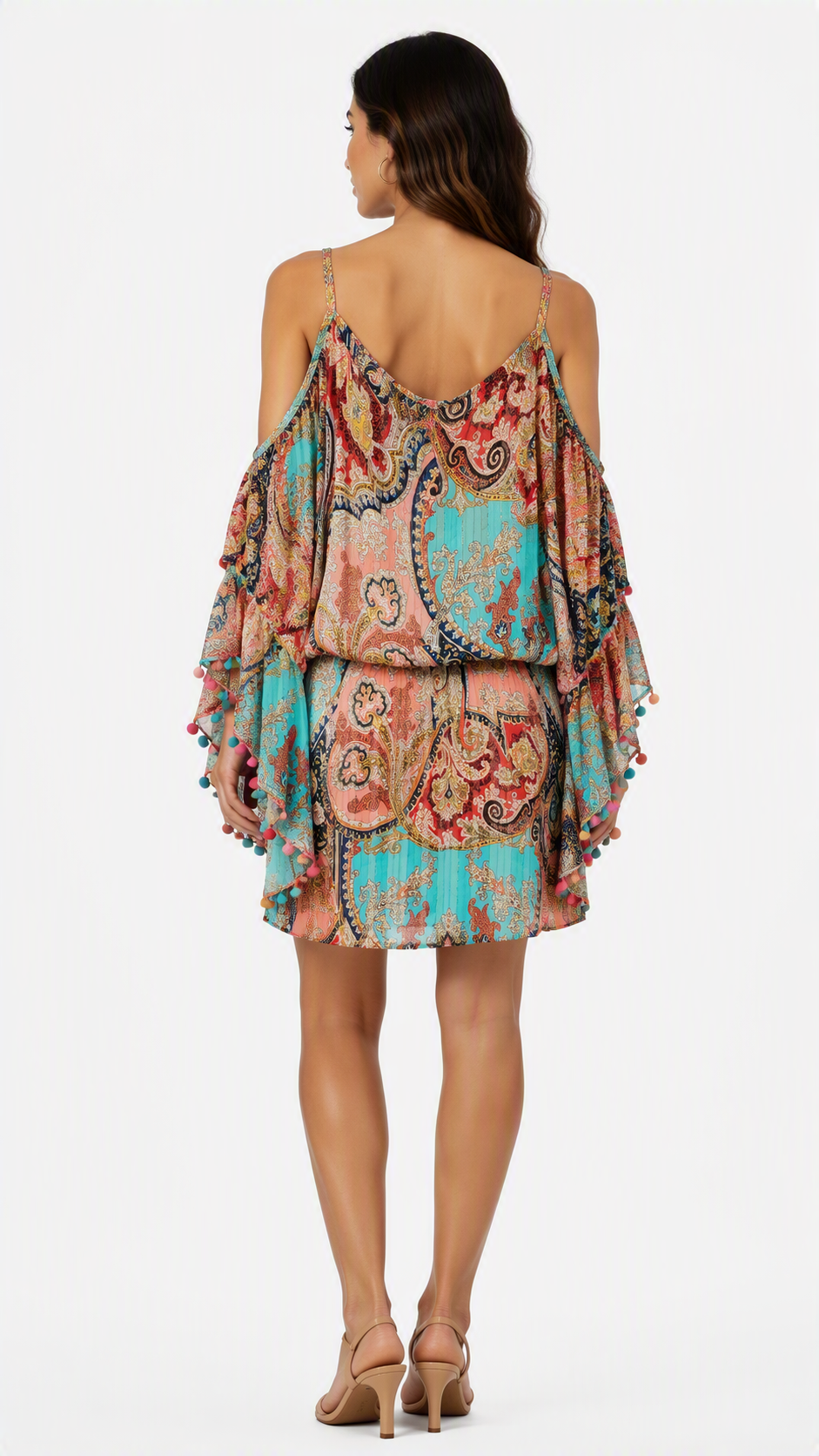 My Story Paris Paisley Print Ruffle Detail Summer Dress One Size