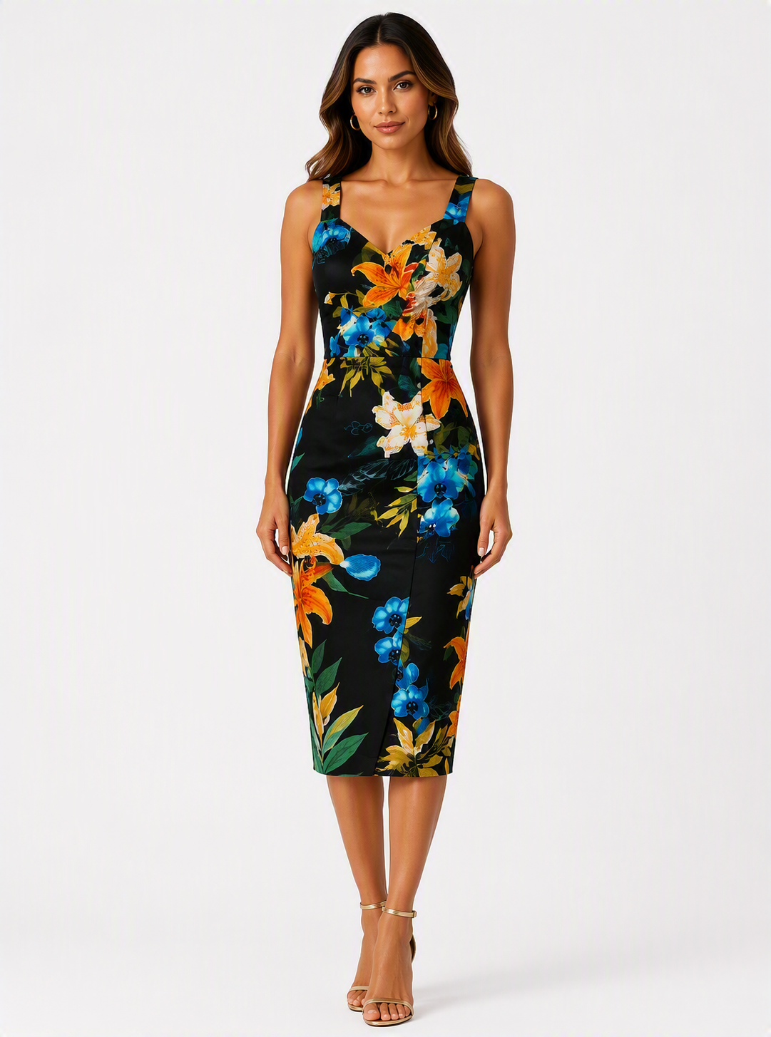 Karen Millen Black Floral Strapless Dress UK 6