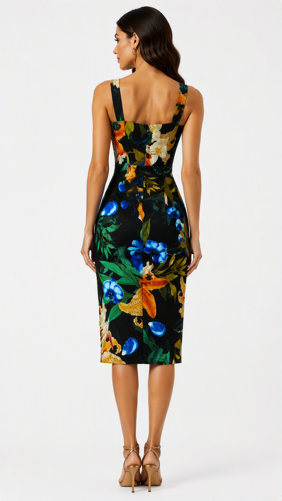 Karen Millen Black Floral Strapless Dress UK 6