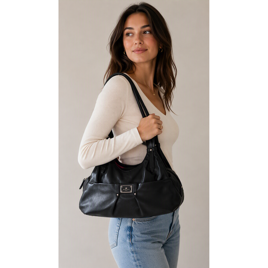 Radley London Black Leather Hobo Shoulder Bag Pink Lining
