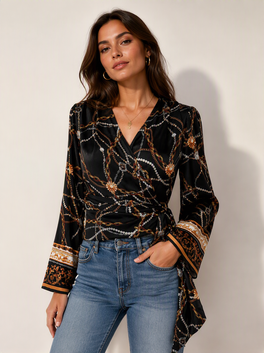 Lipsy London Printed Wrap Blouse Size 14