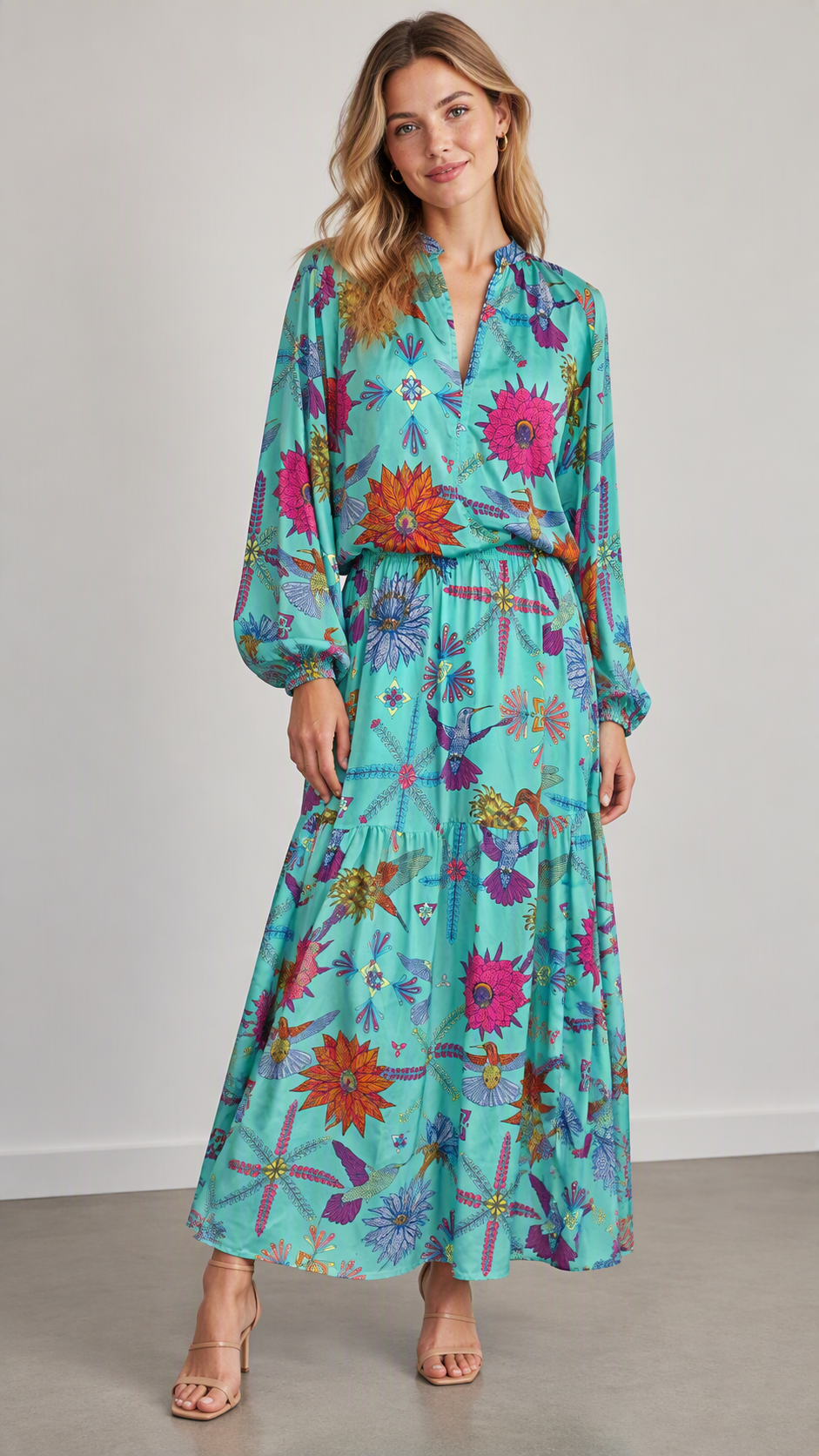 STARDUST Printed Long Sleeve Maxi Dress Size M
