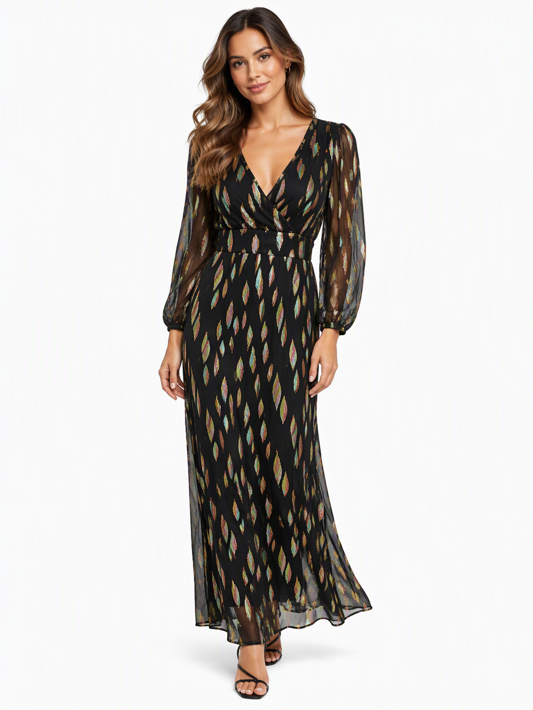 STARDUST Black & Gold Long Sleeve Maxi Dress Size M