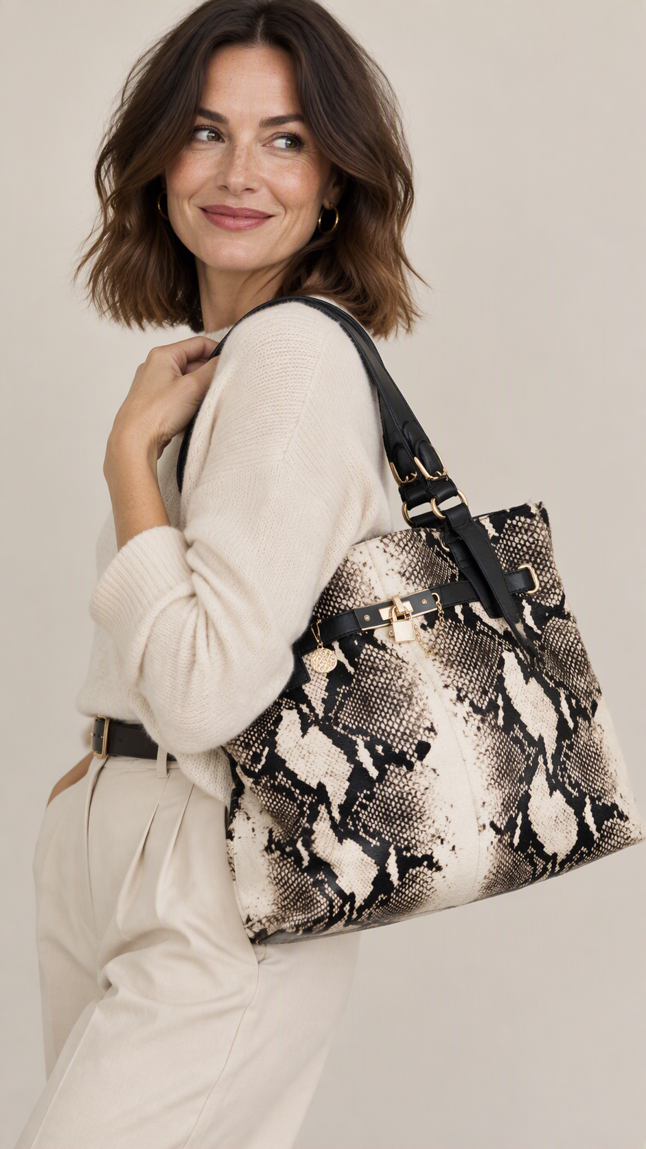 Reiss Bleecker Leather Calf Hair Tote Handbag