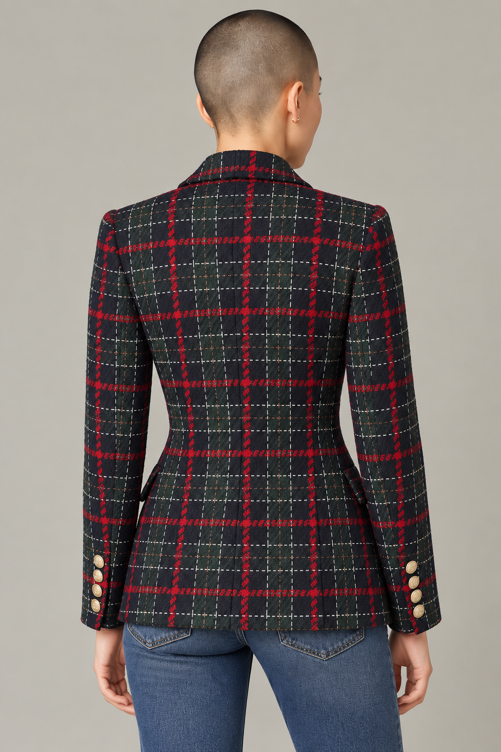 Attentif Red & Navy Check Blazer Size UK 8