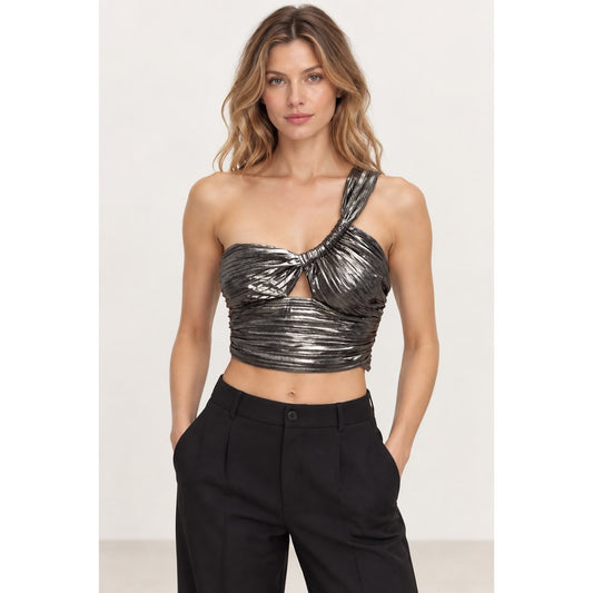 Zara Metallic One Shoulder Ruched Crop Top Size XS