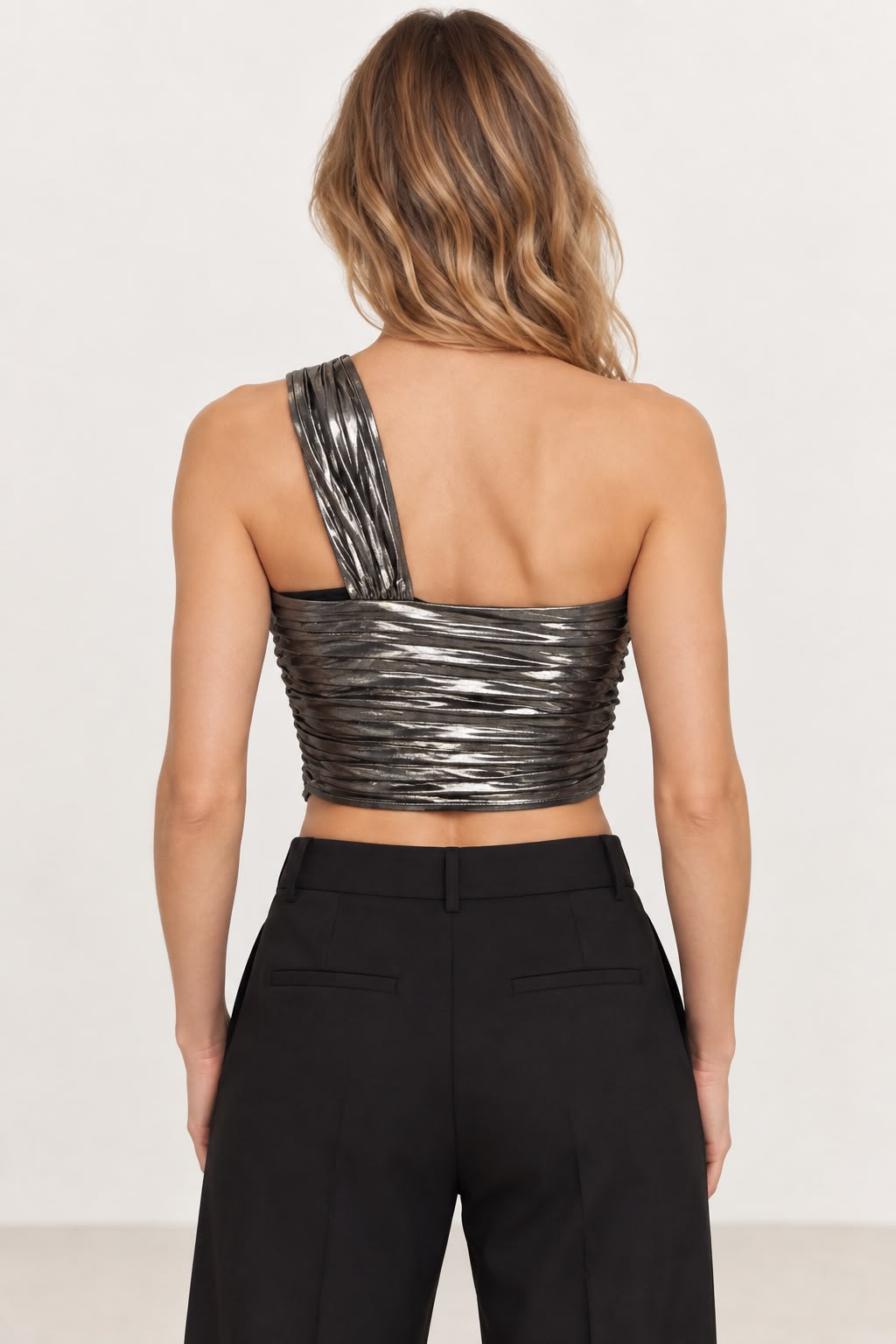 Zara Metallic One Shoulder Ruched Crop Top Size XS