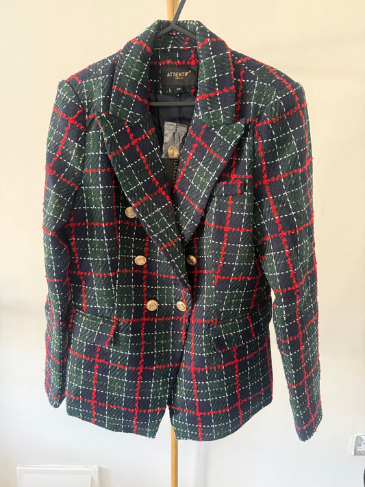 Attentif Red & Navy Check Blazer Size 12
