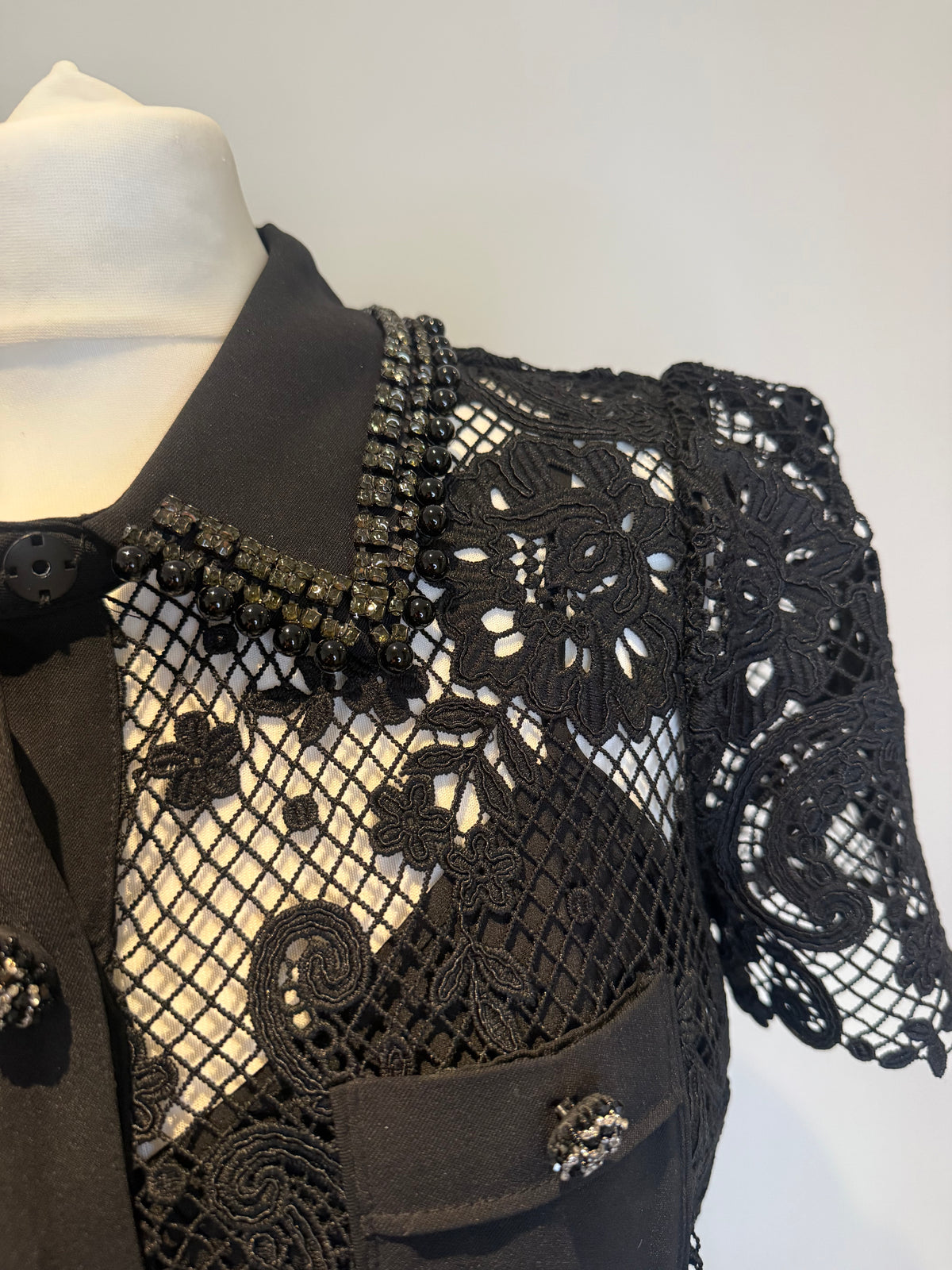 Self Portrait Black Lace Contrast Collar Midi Dress Size 12