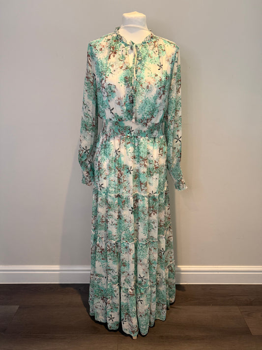 Golden Live Green & White Maxi Dress Size L