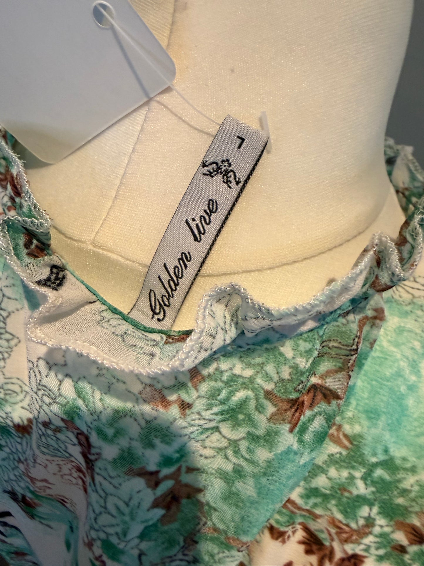 Golden Live Green & White Maxi Dress Size L