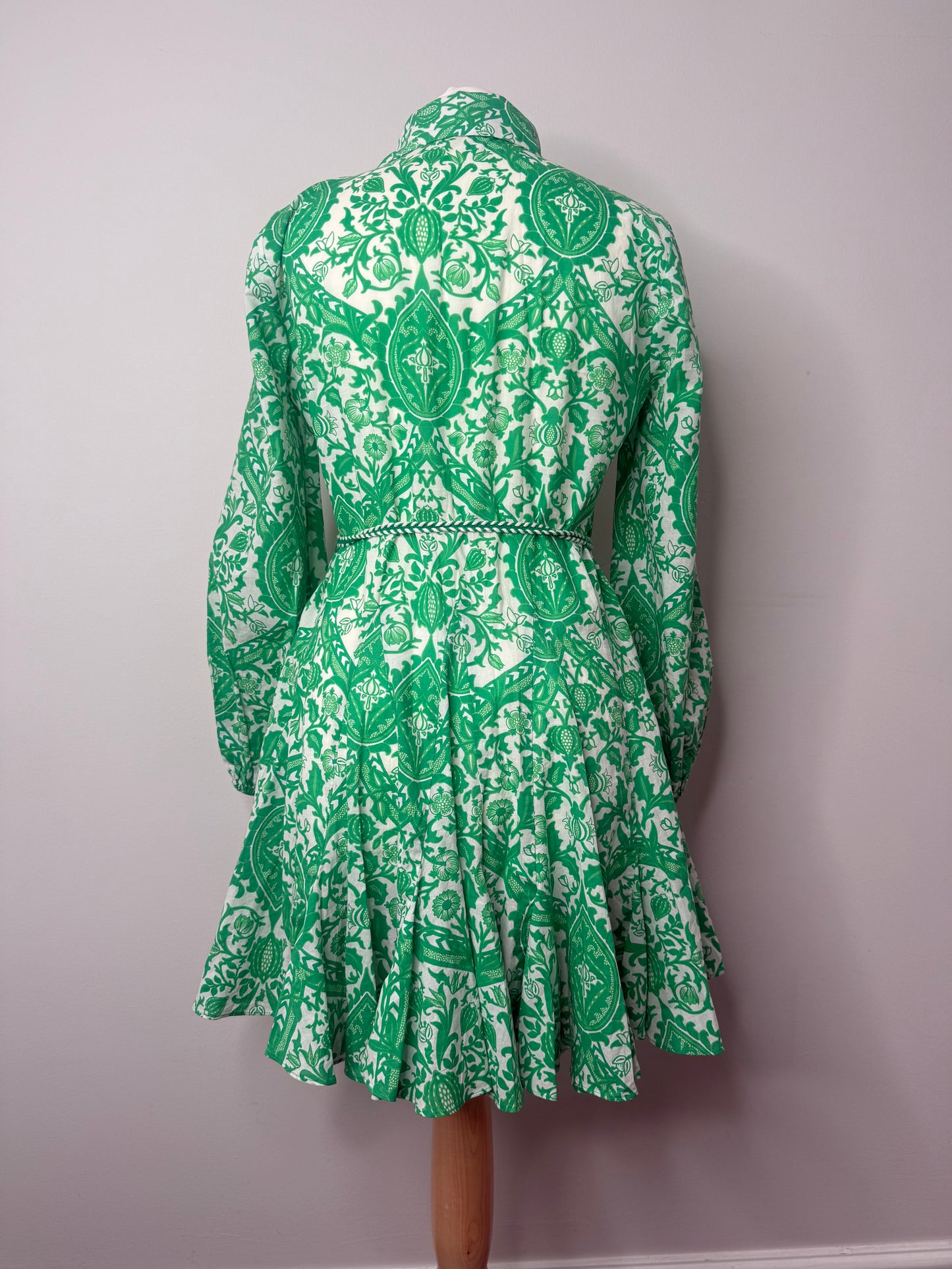Zara Green & White Mini Belted Dress Size XS