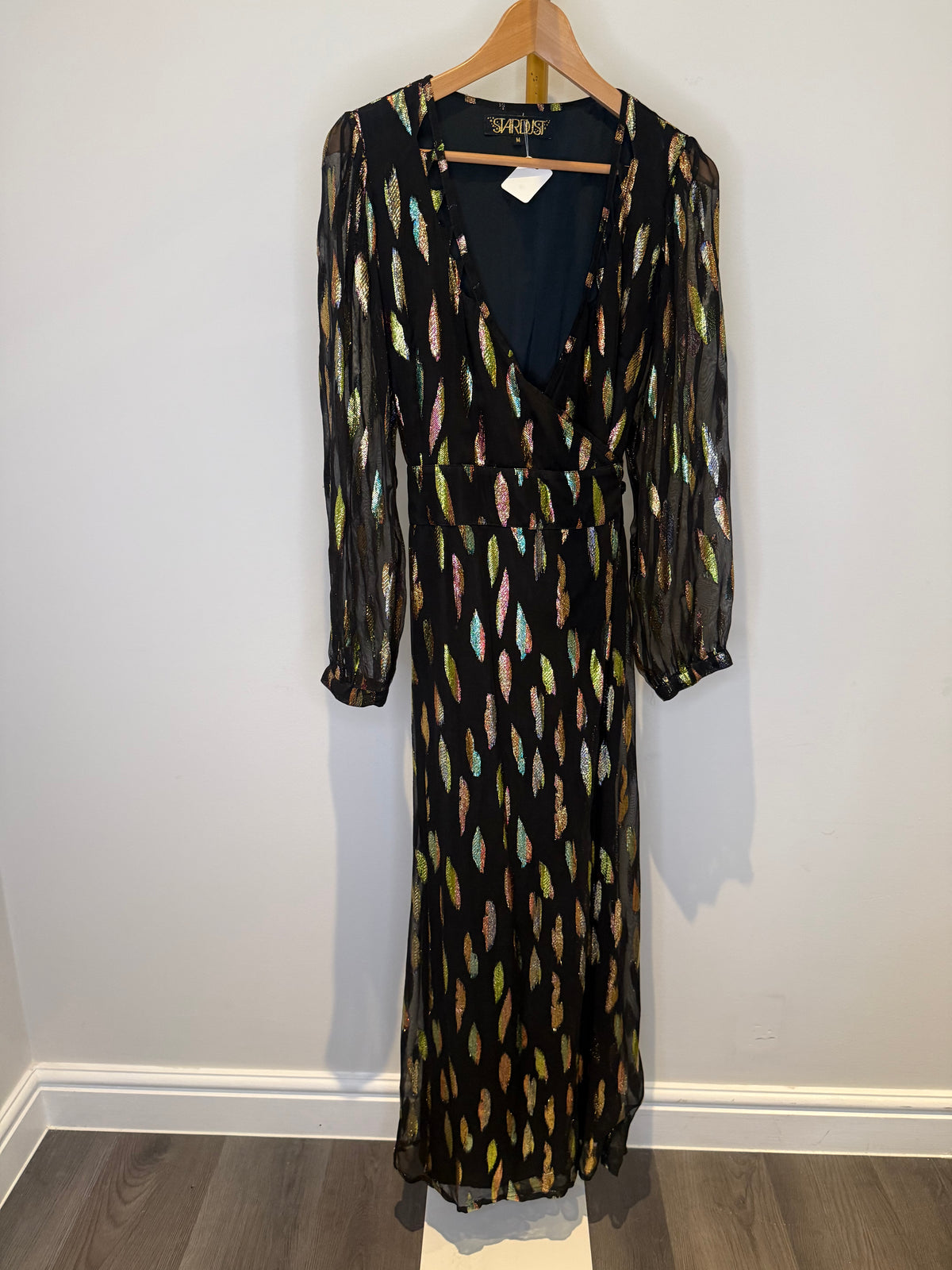 STARDUST Black & Gold Long Sleeve Maxi Dress Size M