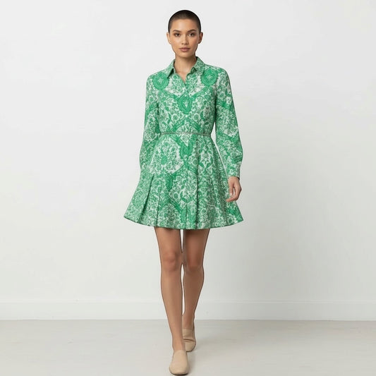 Patterned Long Sleeve Shirt Dress Size XS
