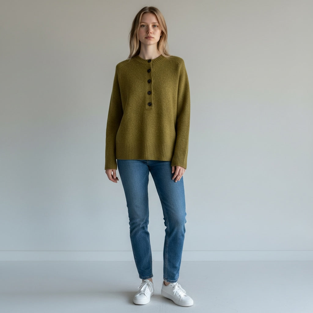 Button Front Long Sleeve Knit Pullover Sweater Size UK S
