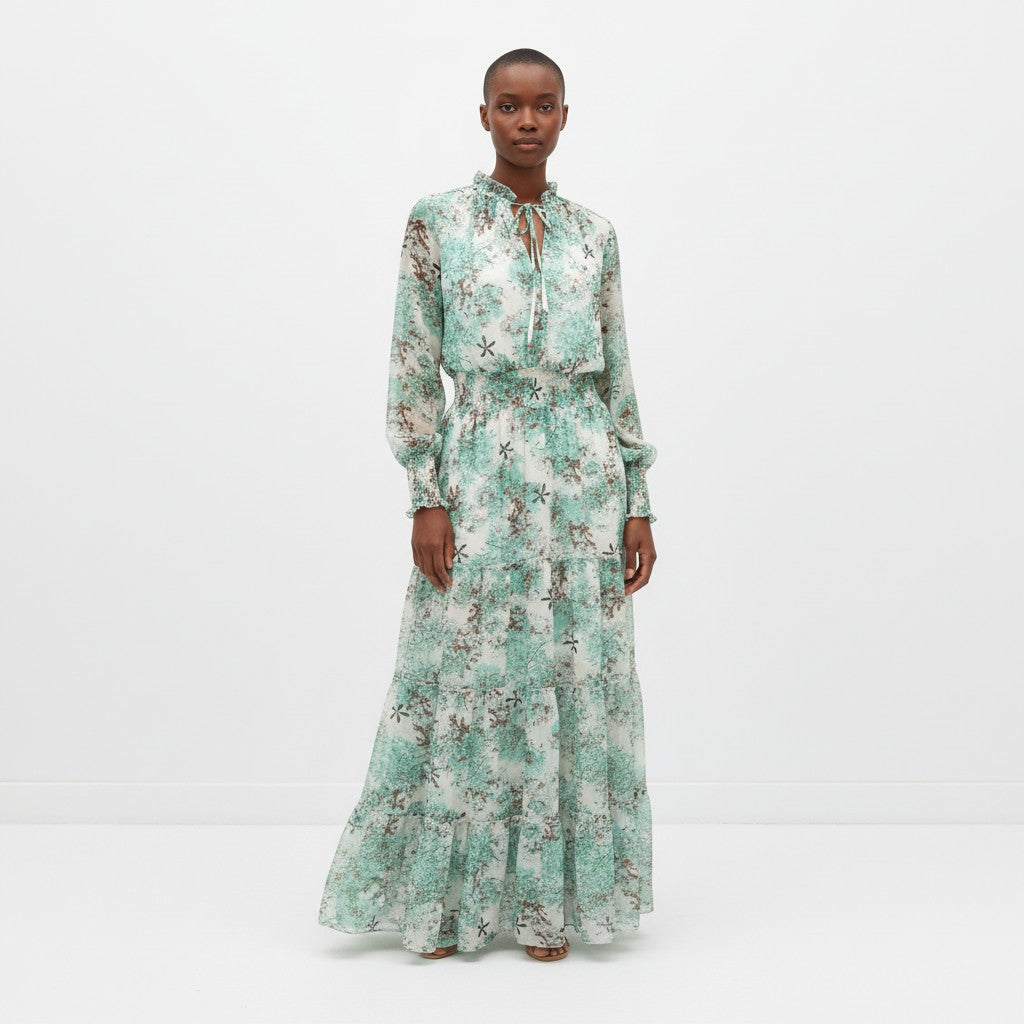 Golden Live Green & White Maxi Dress Size L