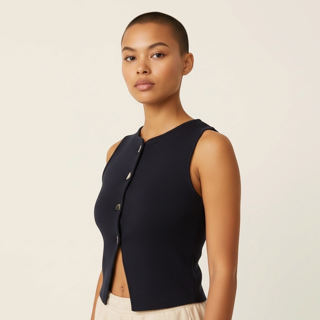 ZARA Sleeveless Button Front Knit Top Size S