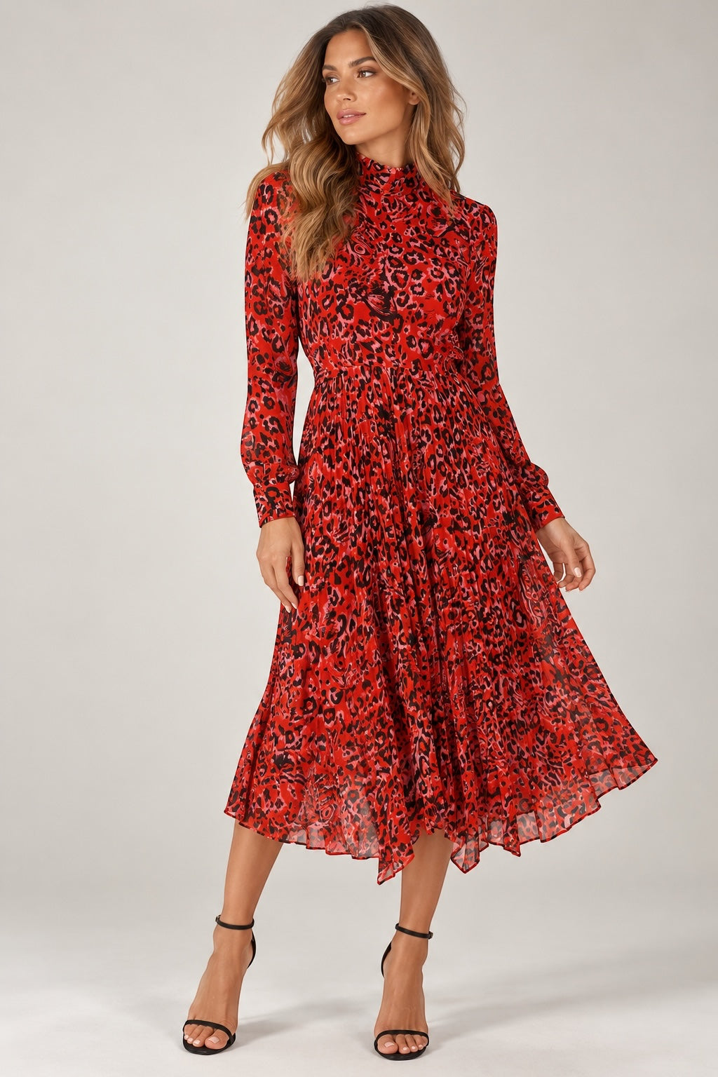 WHISTLES Long Sleeve Pleated Midi Dress Size UK 10