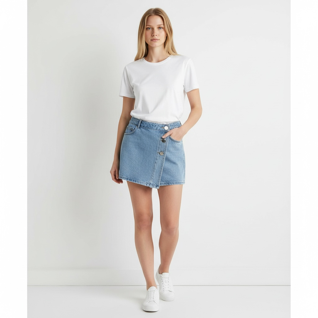 ZARA Denim Skort Wrap Style Shorts Size L
