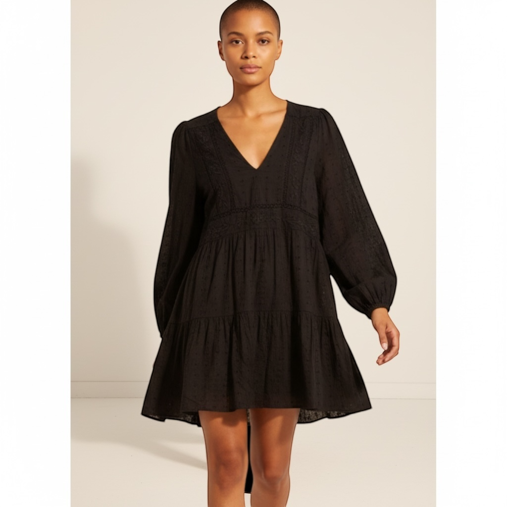 ZARA Embroidered Long Sleeve Mini Dress Size M