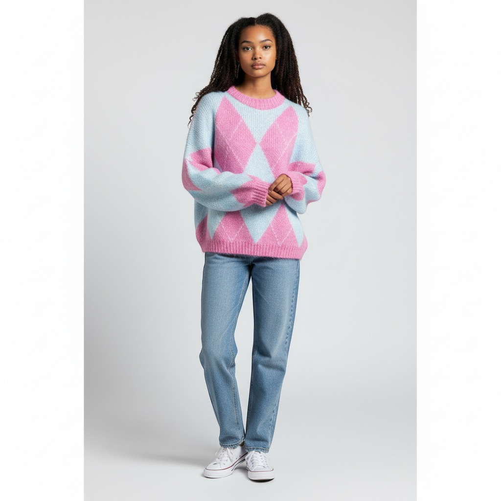 LOVIKA Paris Argyle Pattern Knitted Jumper one Size
