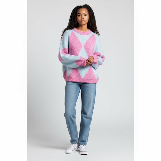 LOVIKA Paris Argyle Pattern Knitted Jumper one Size