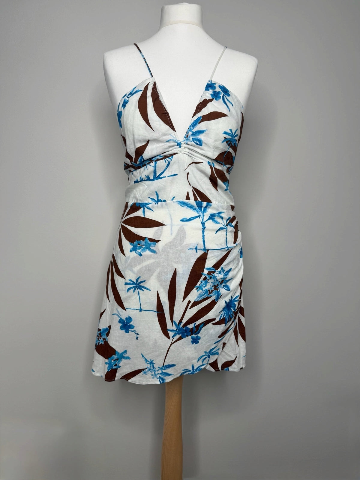 ZARA Floral Print Lace Up Back Mini Dress Size S