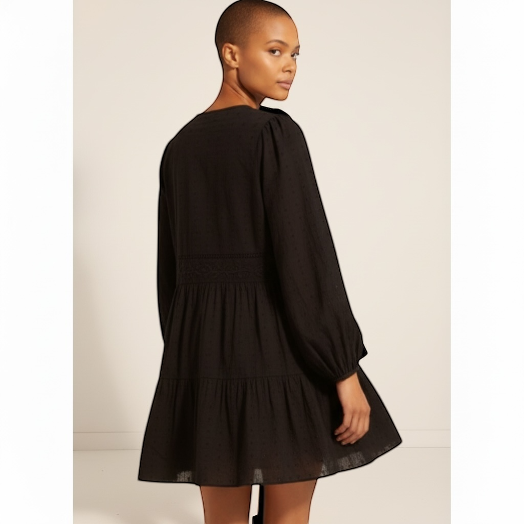 ZARA Embroidered Long Sleeve Mini Dress Size M