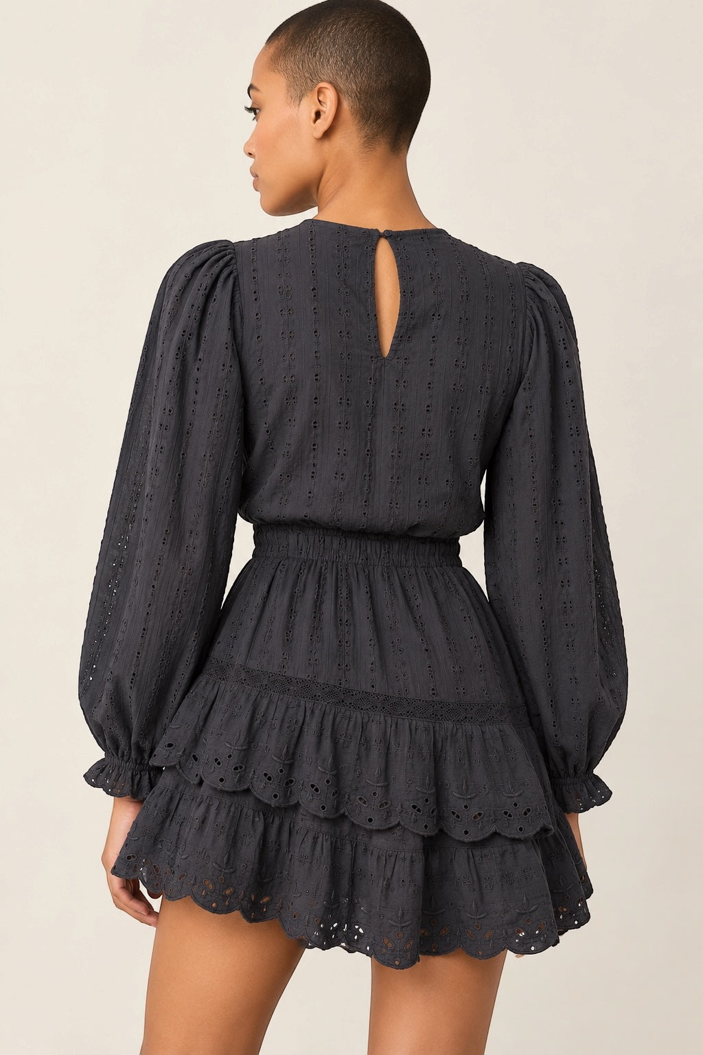 Zara Long Sleeve Tiered Eyelet Mini Dress Size UK Small