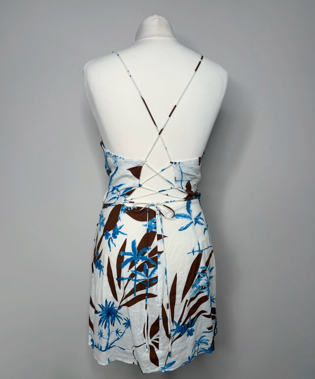 ZARA Floral Print Lace Up Back Mini Dress Size S