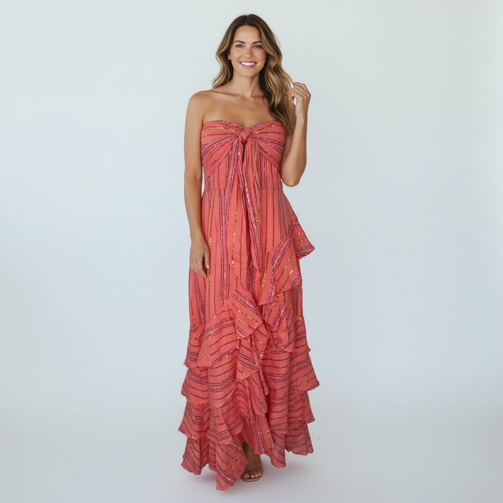 Sundress Strapless Ruffle Maxi Dress Size L