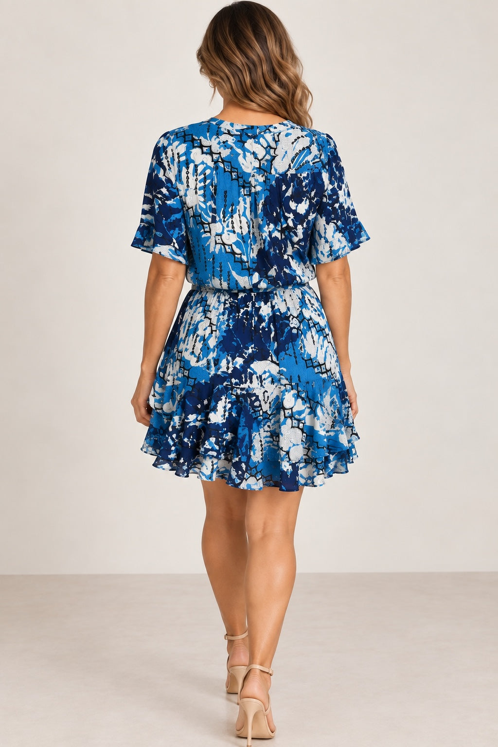 REISS Ditsy Printed Blue Mini Dress Size 12