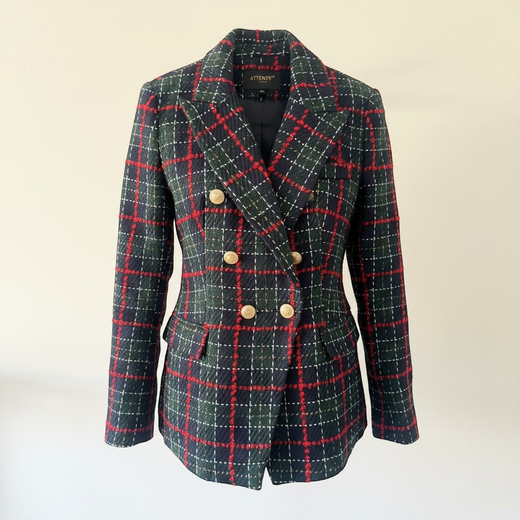 Attentif Red & Navy Check Blazer Size UK 8